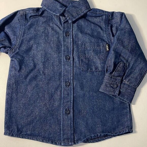 DKNY Denim Button Down Dress Shirt 12 mo - Picture 1 of 6
